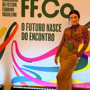 Pamela Otero em evento da comunidade FF.Co, do futebol feminino brasileiro